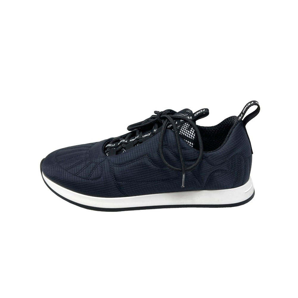 Fendi Navy Blue Sneakers Quilted Nylon White Sole‎ Lace Up 37.5